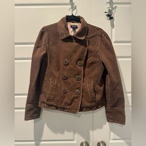 Y2K American Eagle Chunky Double Breasted Preppy Chocolate Brown Jacket Large